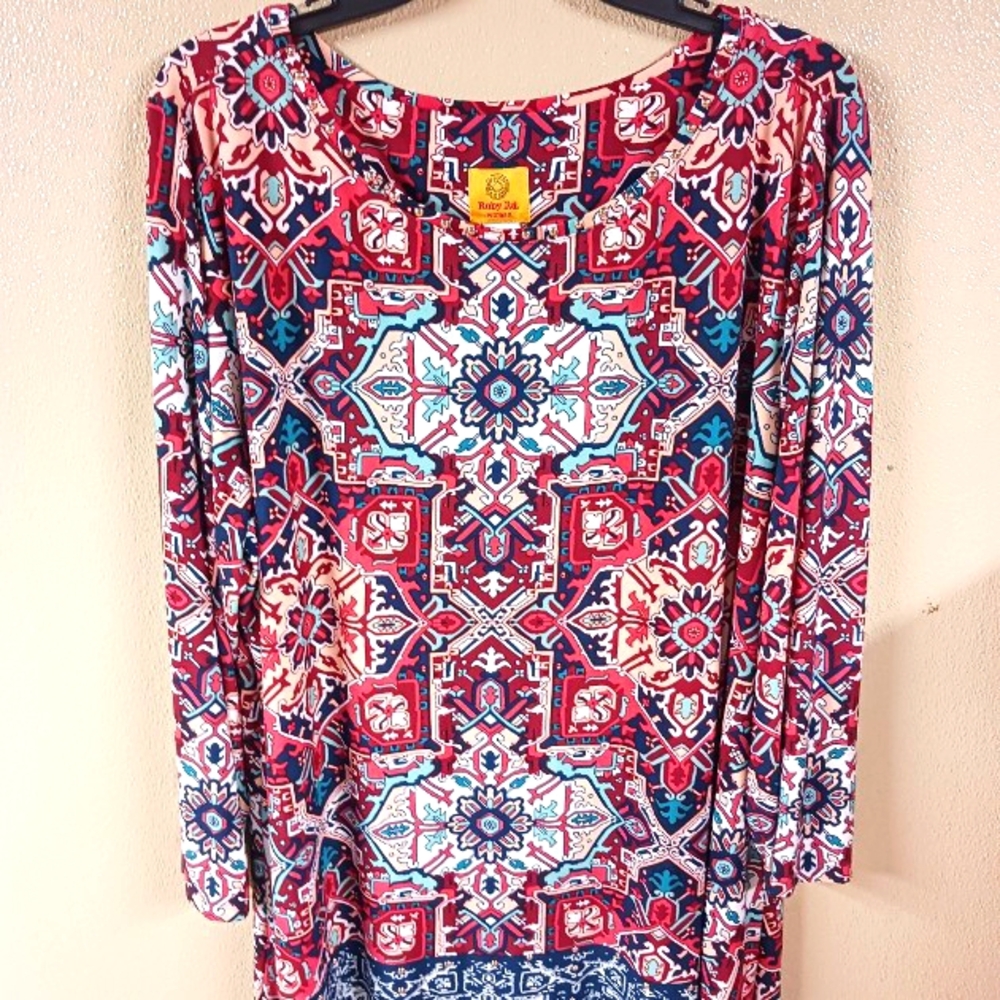 Ruby Road Multicolored geometric Print Tunic  Size 2X